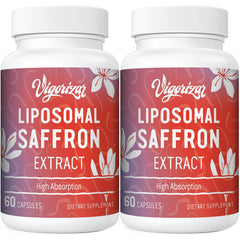 Vigorizar saffron supplements bottle on a clean countertop for daily mood and focus support.