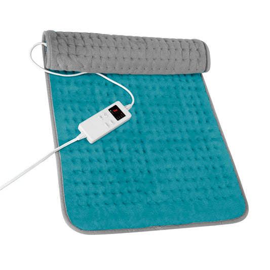 Vilicert electric heating pad placed on the back for targeted back pain relief.