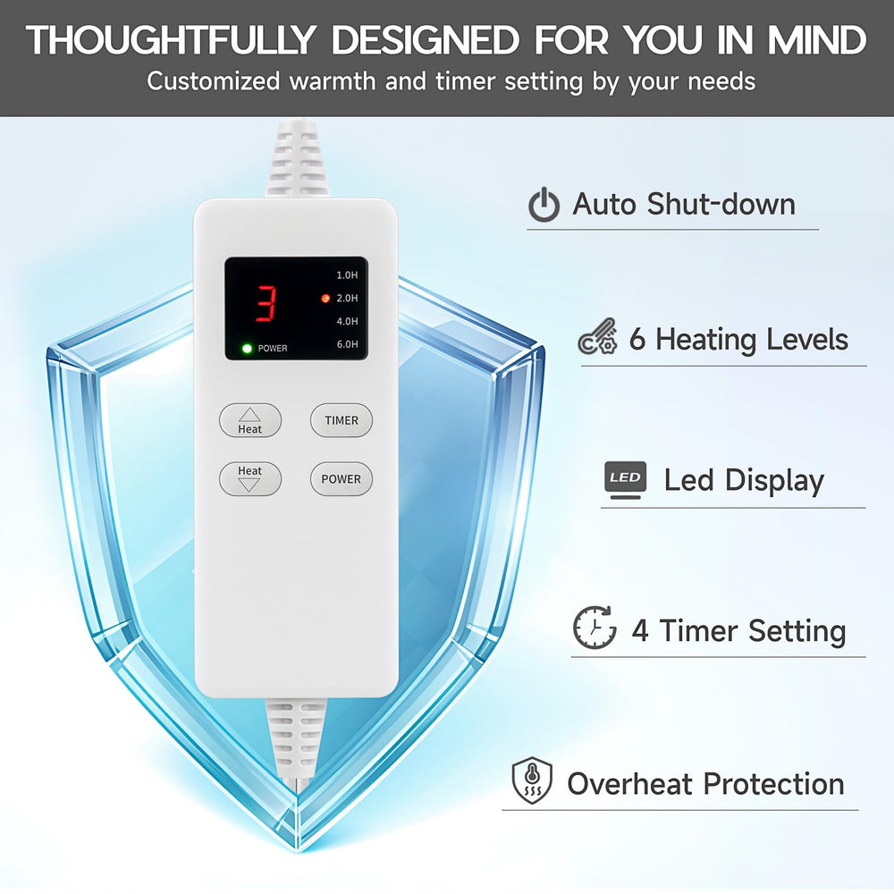 Vilicert pad with four timers for safe, unattended warmth