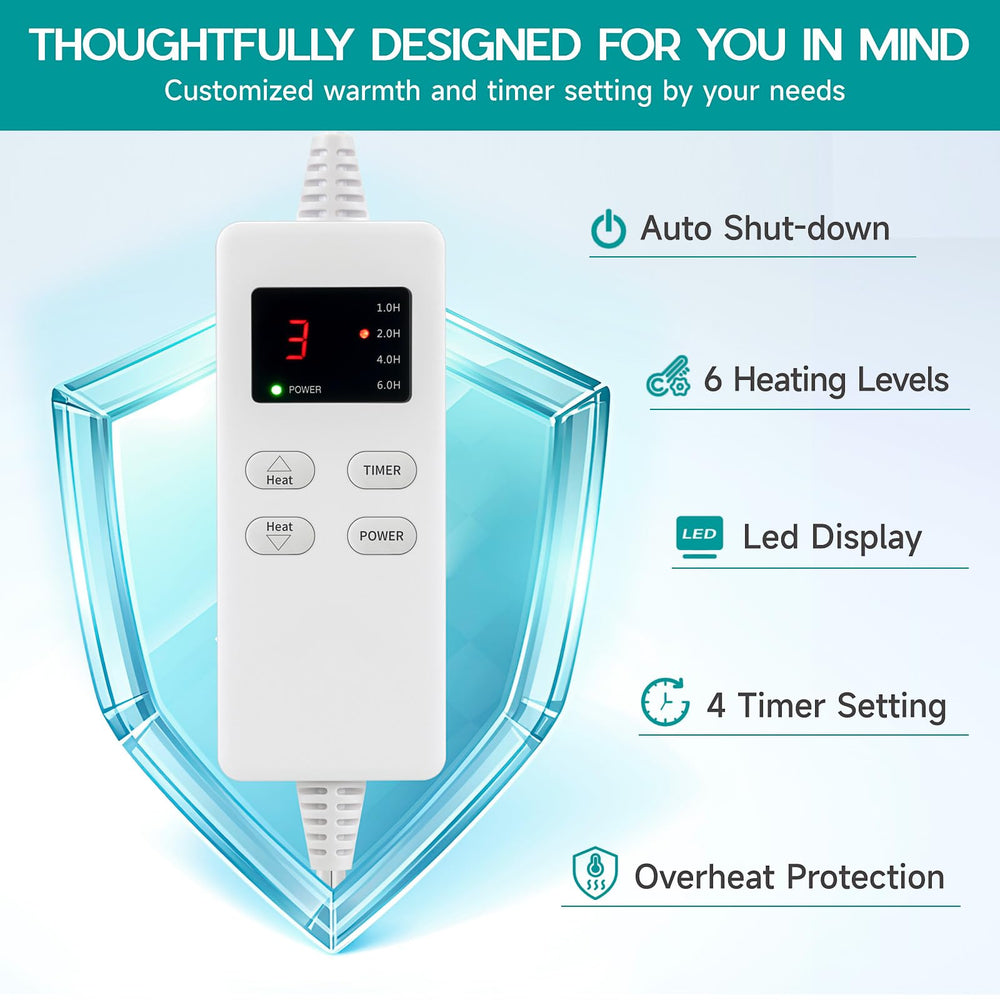 Vilicert heating pad controller with 6 heat settings for customized comfort.