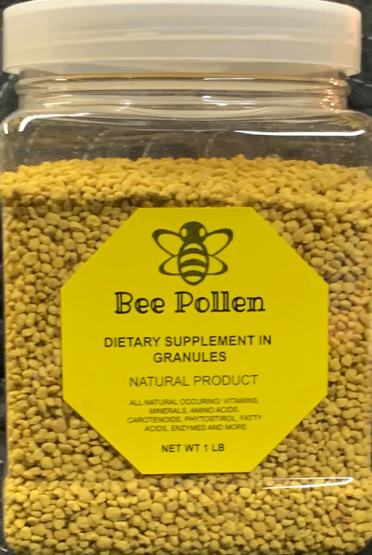 Vilmark Bee Pollen granules in a jar, ideal for topping yogurt and adding daily nutrition.