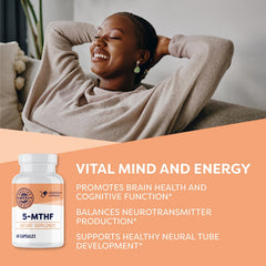 Vimergy 5-MTHF capsules close-up highlighting potent energy and brain support.