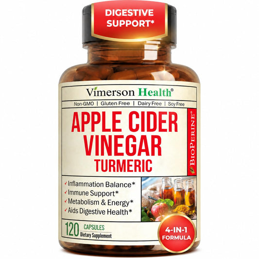 Vimerson Health Apple Cider Vinegar Turmeric bottle front supports convenient daily wellness.