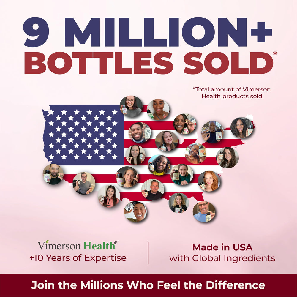 Vimerson Health capsules being poured; easy daily wellness routine