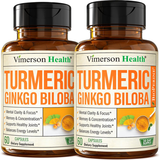Vimerson Health Ginkgo Biloba Turmeric bottle front supports focus and brain health