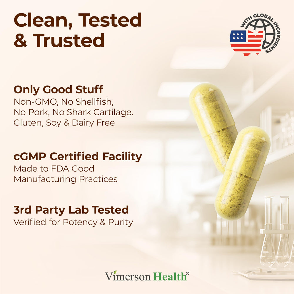 Morning routine with Vimerson Health capsules and a glass of water for easy dosing.