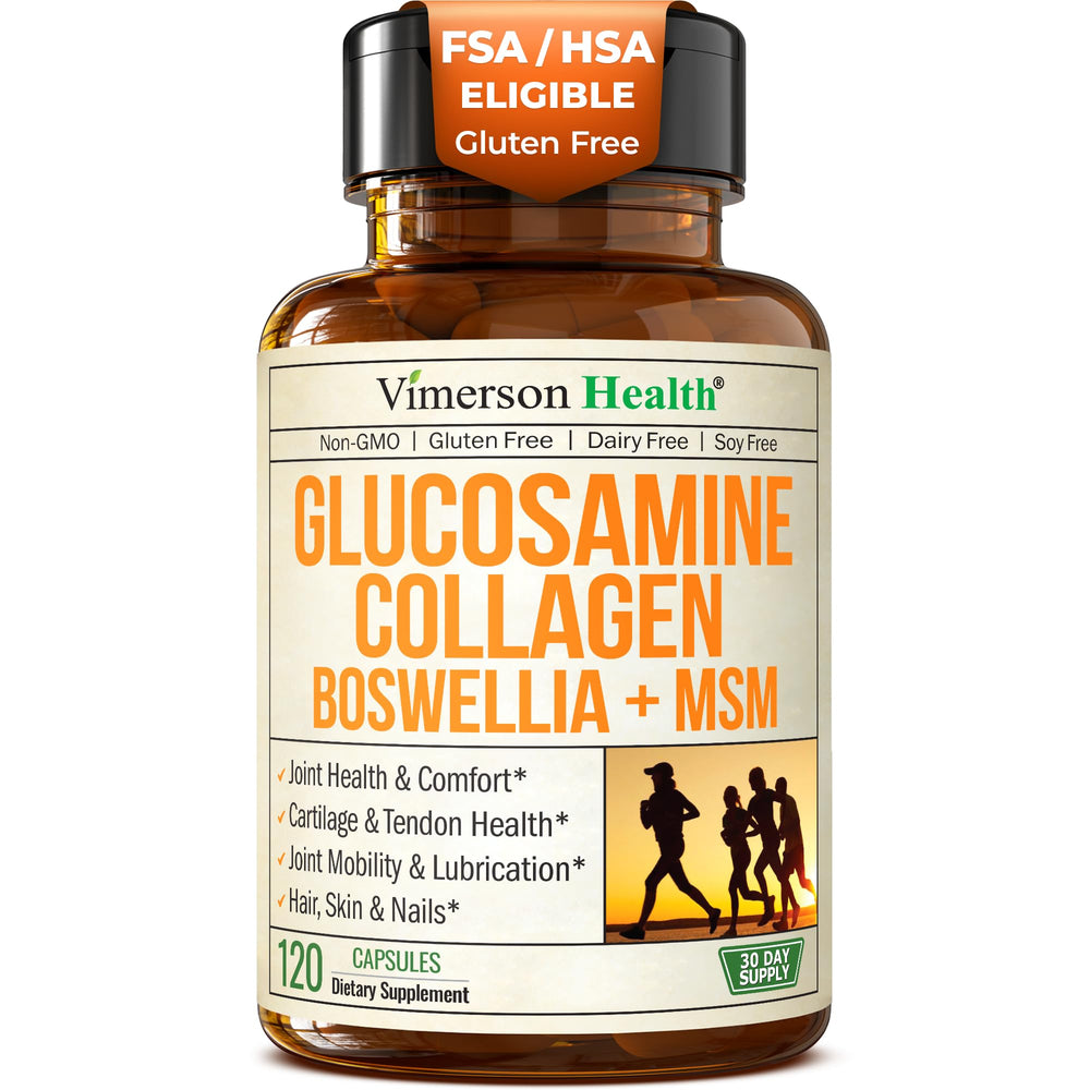 Vimerson Health glucosamine-chondroitin-msm-collagen bottle showing joint support