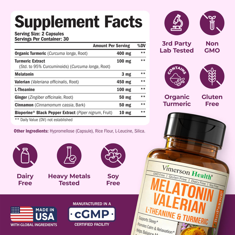 Vimerson Health melatonin sleep aid capsule closeup shows easy to swallow softgel