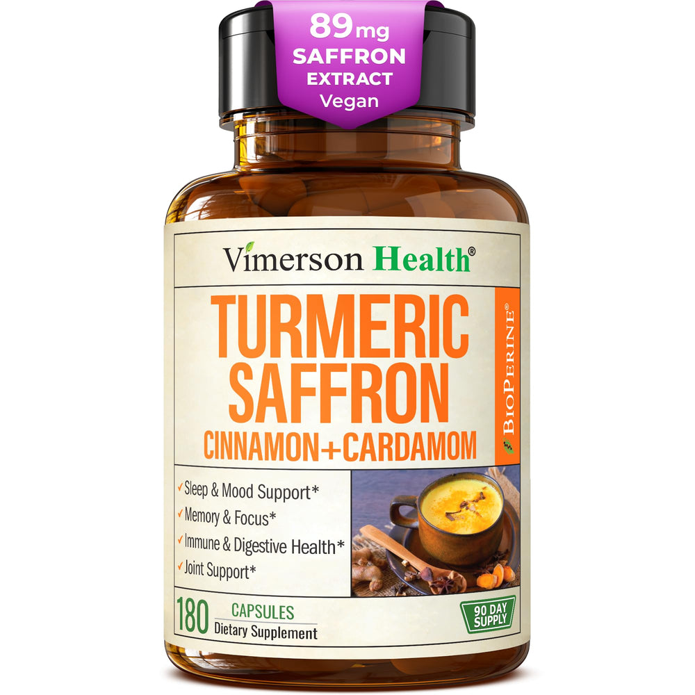 Vimerson Health Saffron Supplements bottle front view signaling mood support.