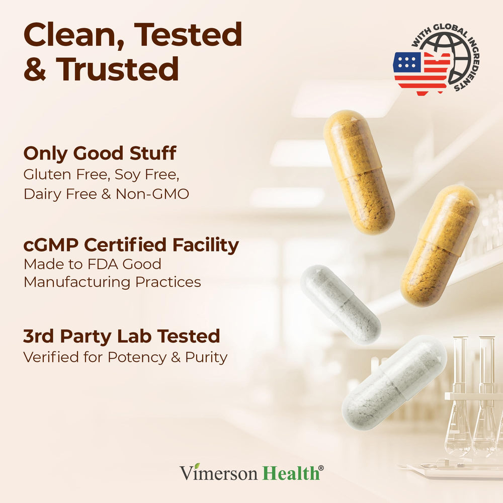 Vimerson Health sleep calm scene showing night routine with capsules