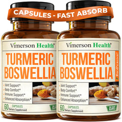 Vimerson Health turmeric-boswellia capsules bottle supports daily joint comfort.