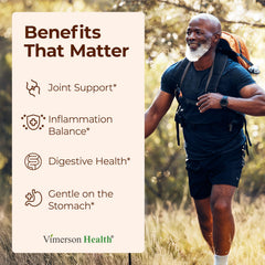 Vimerson Health turmeric powder jar demonstrates organic formula for flexible movement.