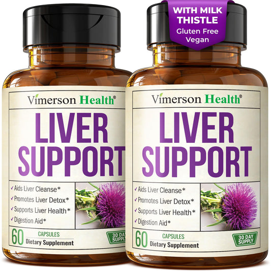 Vimerson Health vegan liver cleanse bottle front shows brand and daily support