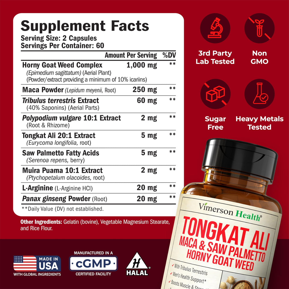 Vimerson Health HornyGoatWeed capsules emphasize drive and performance.