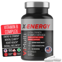 vimulti X-Energy bottle front with bold branding for daytime energy support