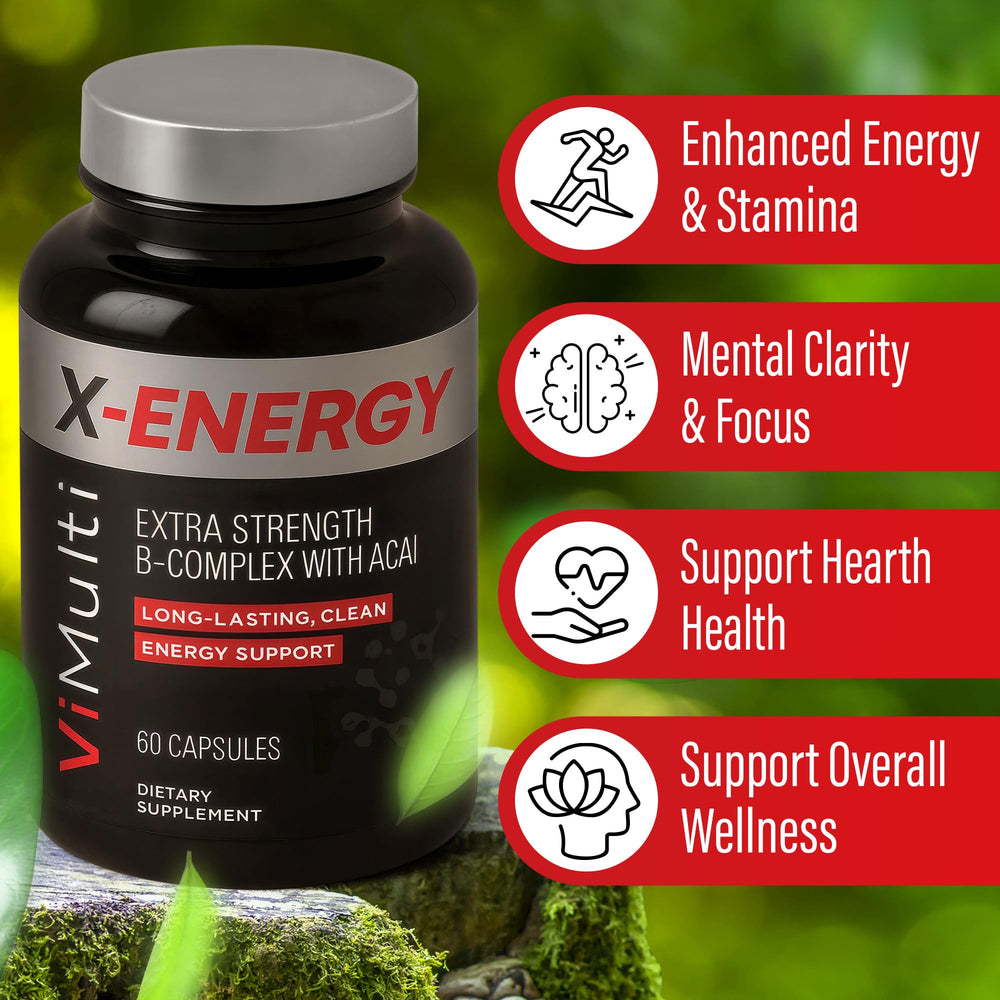 vimulti X-Energy label detail highlighting vitamins and adaptogens