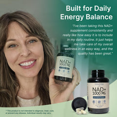 VINATURA NAD 1000mg bottle with glass of water.