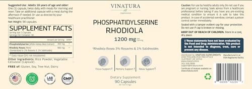 VINATURA Rhodiola Rosea capsules closeup shows focus support features.