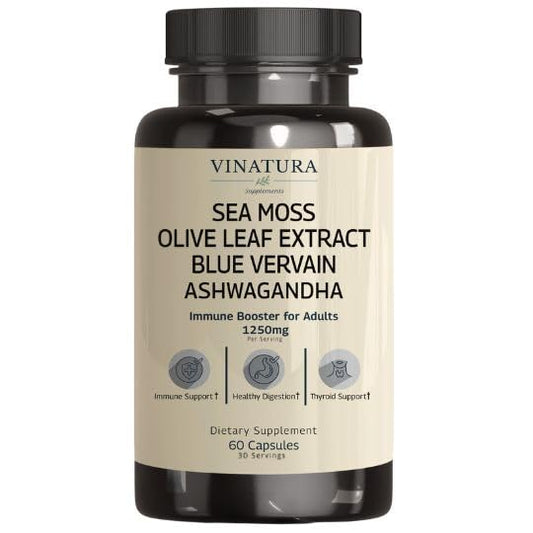 VINATURA Sea Moss Blue Vervain bottle with capsules for daily immune support