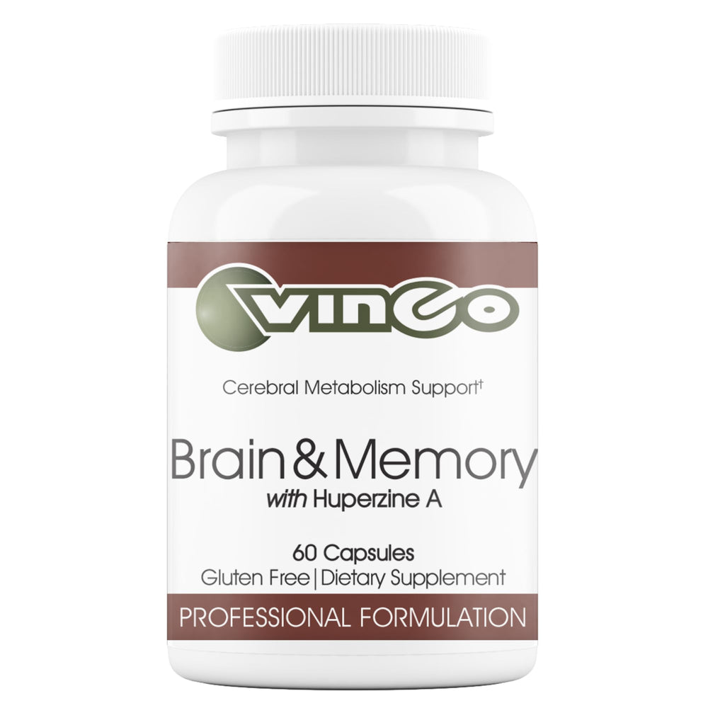 Vinco Brain and Memory capsules bottle for daily focus and mental clarity.
