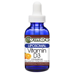 Vinco liposomal D3 bottle close-up highlighting enhanced absorption for immune support.