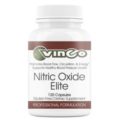 Vinco Nitric Oxide Elite bottle front for daily energy support.