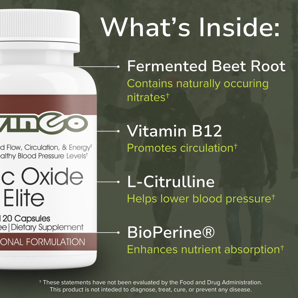 Vinco Nitric Oxide Elite fermented beet root details for nitric oxide.