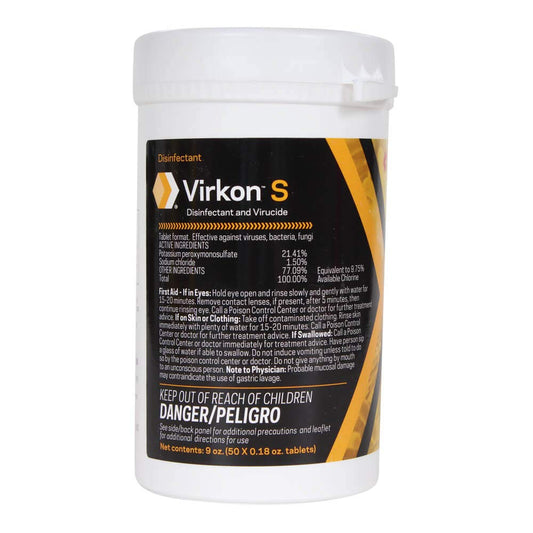 Virkon S 50-tablet packaging for barn disinfection