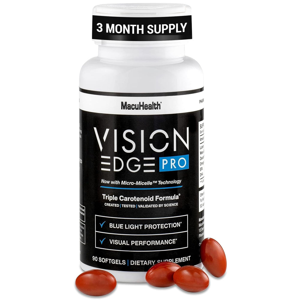 VISION EDGE PRO eye supplement bottle shown for daily eye support and easy dosing