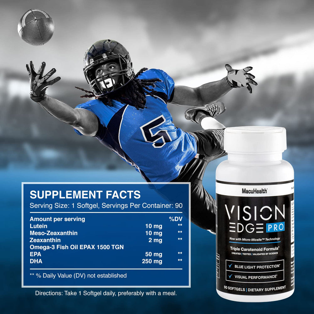 Omega-3 softgels from VISION EDGE PRO hint at daily eye vitamin benefits