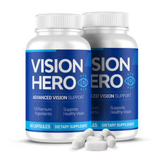 Vision Hero Advanced Vision Support bottle front highlights daily eye health.