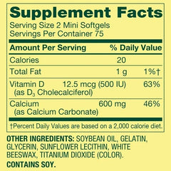 Closeup of ViT4US calcium mini-d3 softgels, emphasizing easy swallowing.