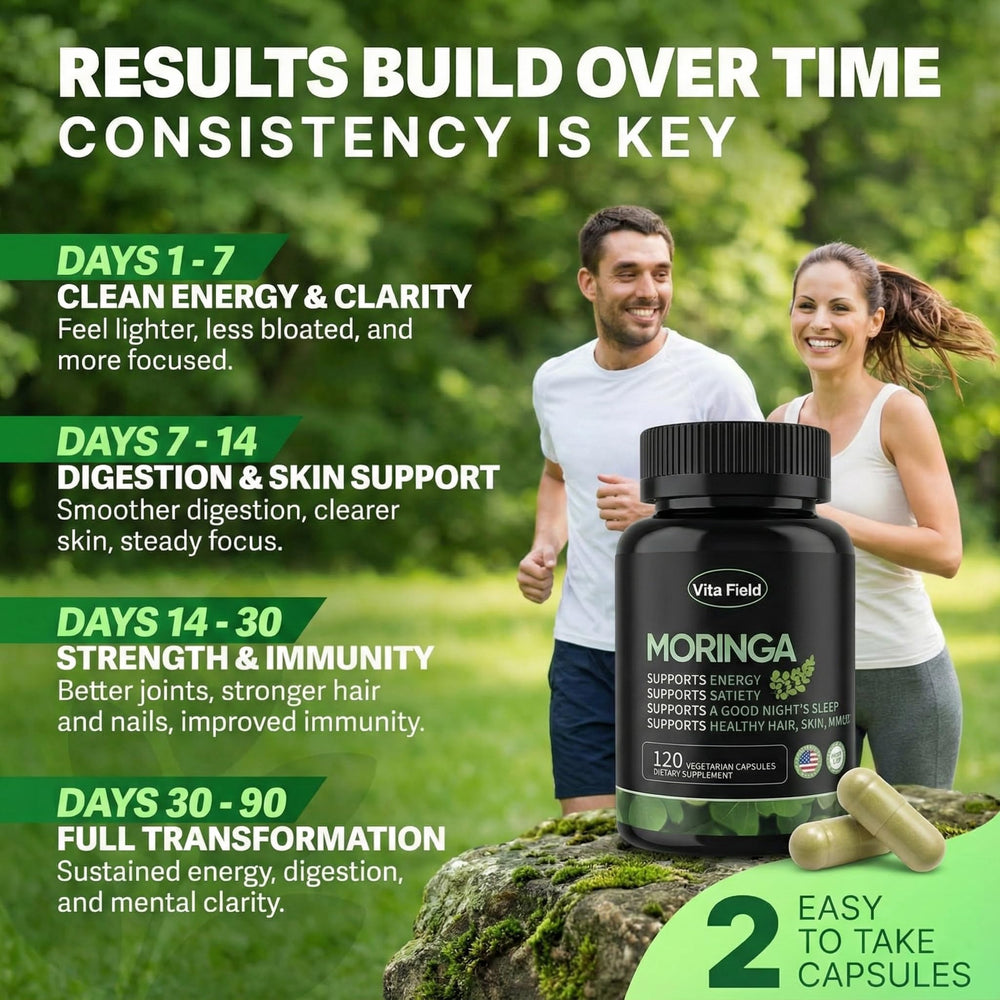 Vita Field Moringa capsules on shelf convey everyday vitality