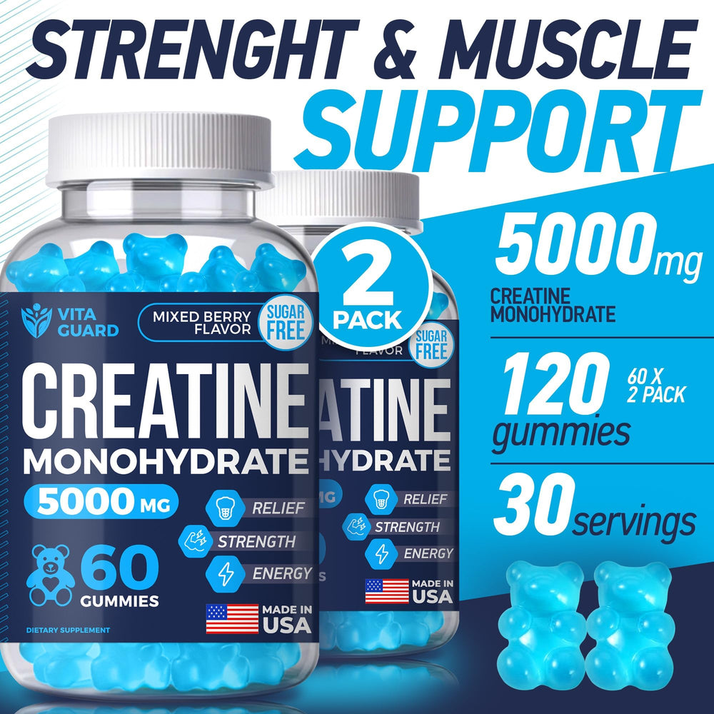 Close-up of Vita Guard creatine gummies highlighting chewy texture.