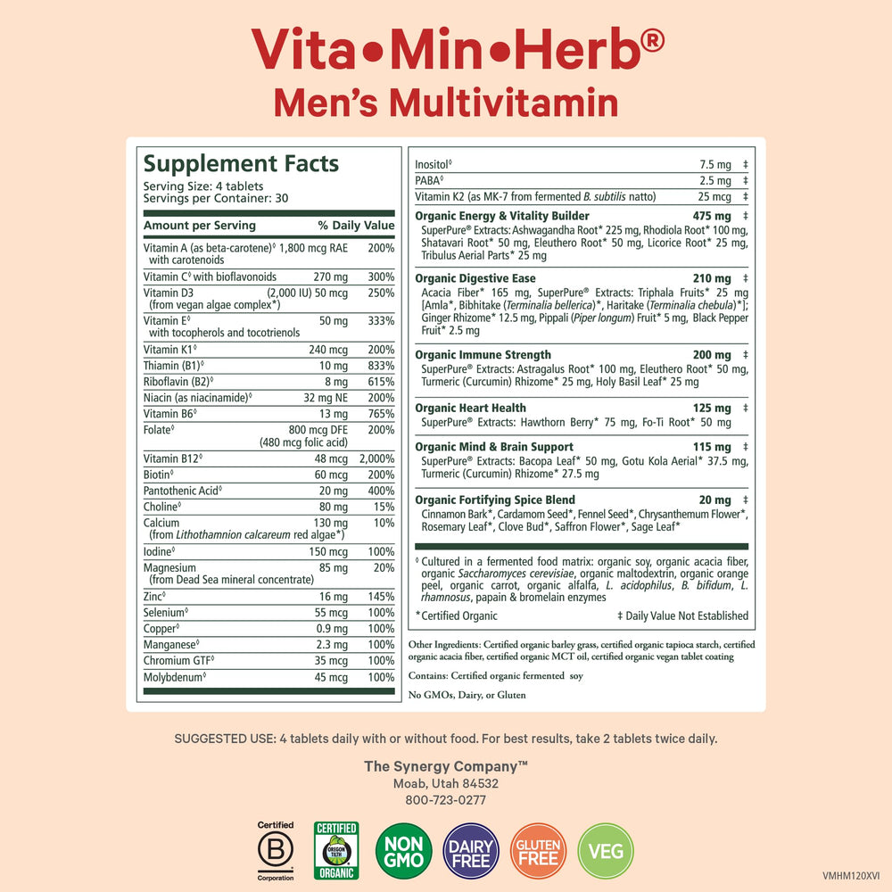 Vita-Min-Herb tablets close-up for convenient daily use.