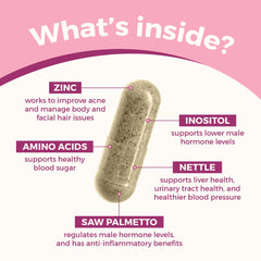 VITA-PCOS bottle side label detailing directions and supplement highlights