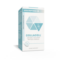 Vita Peptides Collacell bottle on countertop suggests a mindful daily routine.