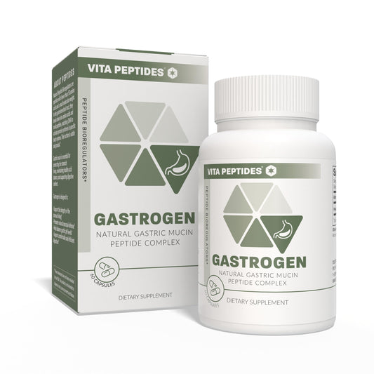 Vita Peptides Gastrogen bottle with label showing natural gastric mucin support possibility