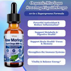 Pouring 2 ml serving of Vita PLynxera moringa drops for convenient daily use.