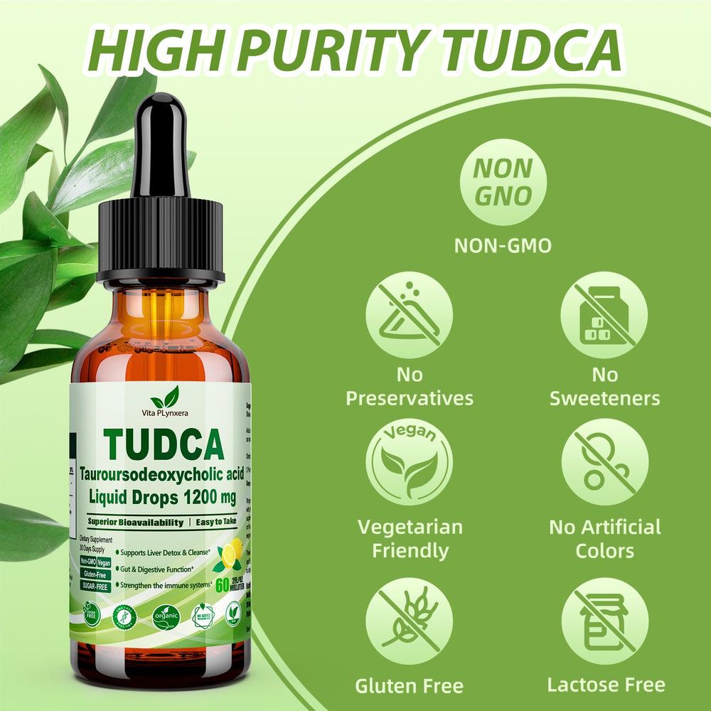 Vita PLynxera Tudca drops suitable for keto and gluten-free lifestyles.