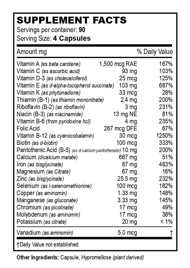 Vita4Life 4-capsule serving shows convenient daily nutrition for post-op care.