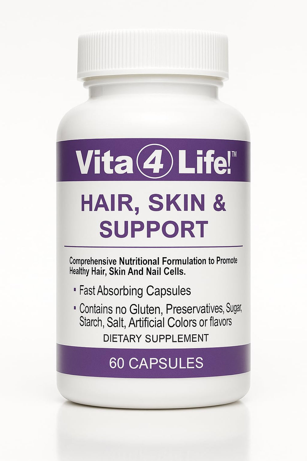 Vita4Life Biotin MSM bottle front showing capsules for daily use.