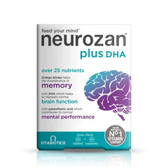 Vitabiotics Neurozan Plus bottle front for brain support and daily focus.