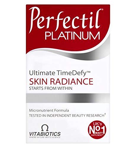 Vitabiotics Perfectil Platinum bottle front promoting radiant skin potential