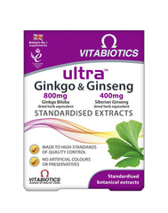 Vitabiotics Ultra Ginkgo Ginseng pack view for convenient daily use.