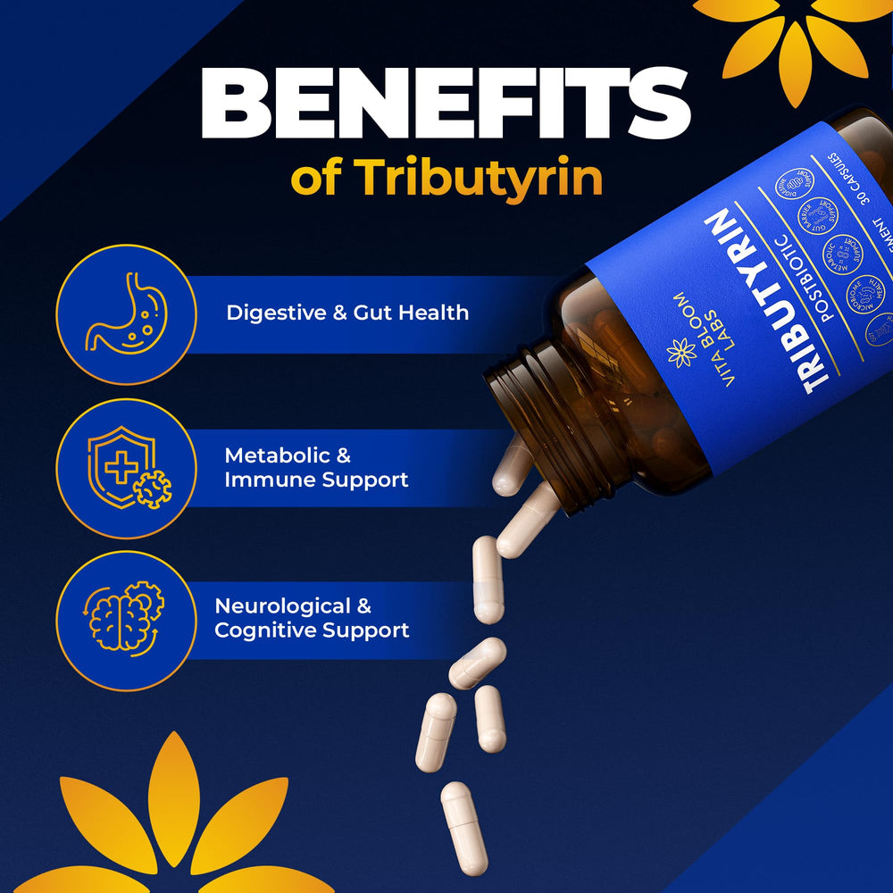 Vita Bloom Labs Tributyrin pour bottle demonstrating easy daily dosing.