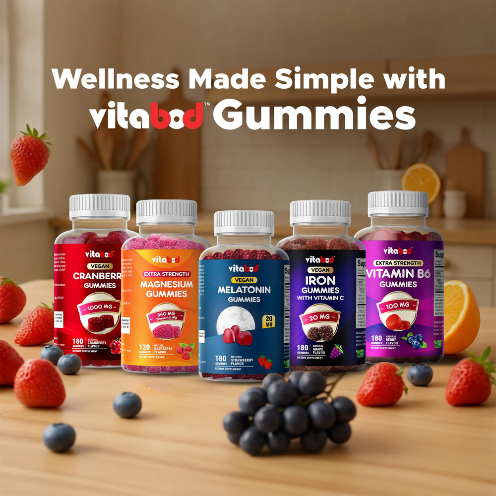Vitabod Melatonin 20mg gummies on nightstand with water