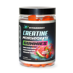 VitaBoost Creatine Gummies gym setting with athletes taking supplements.