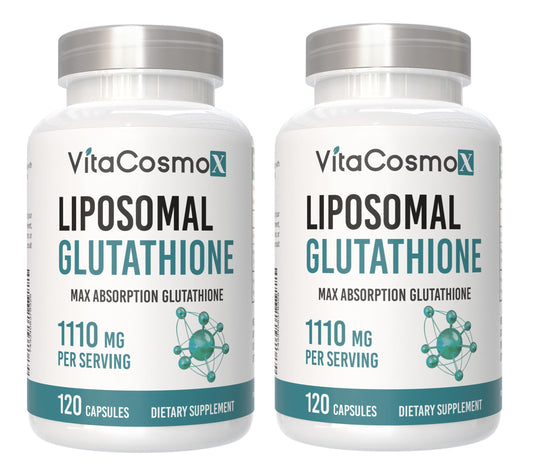 VitaCosmoX liposomal glutathione bottle close-up for premium daily wellness support.