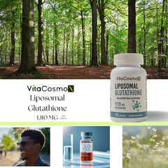 VitaCosmoX glutathione capsules close-up highlighting two-capsule serving.